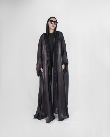 Bisht, Open, Vintage Black Silk
