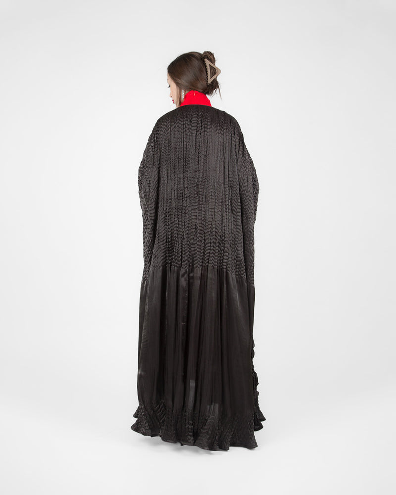 Bisht, Open, Pleated Black Silk